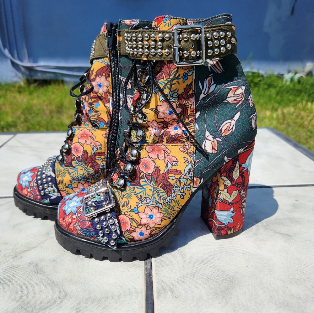 Jeffery Campbell Lilith 2 Block Heel Bootie In New Floral Design